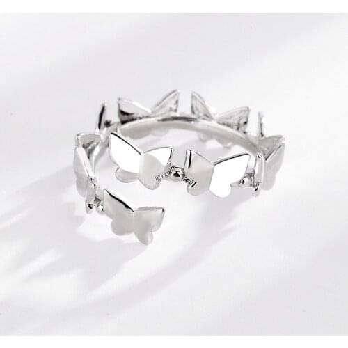 VENTFILLE 925 Sterling Silver Simple Round Bead Butterfly Niche INS Ring