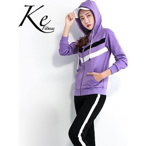KE 2021 spring autumn purple womens new sportswear hooded all-match loose cardigan casual two-piece suit women tracksuit women