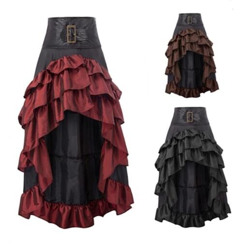 New Victorian Gothic Skirts Women Asymmetrical Ruffled Satin Lace Corset Skirt Vintage Steampunk Skirt Cosplay Costumes
