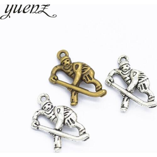 YuenZ 5pcs Antique Silver color Plated Hockey player Charms Pendants Necklace Beads DIY 26*15mm I182