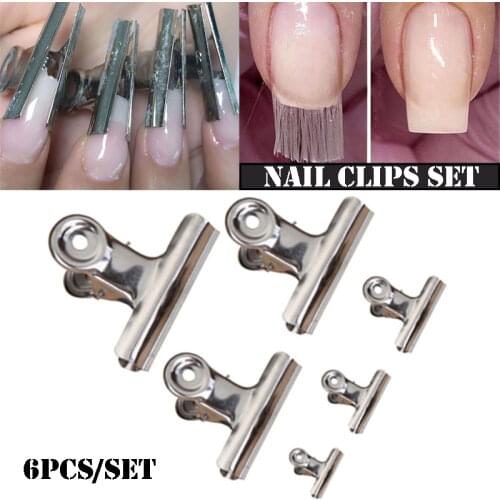 6pcs/set C Curve Nail Clips Silver Nail Art Tips Extension Clip Stainless Steel Salon Acrylic French Manicure Tools Form Clip
