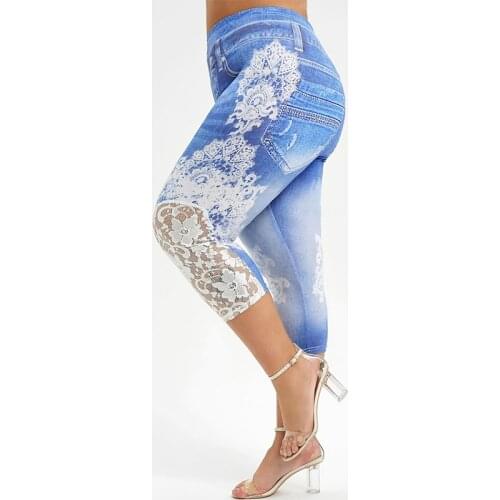 Women Fashion Lace Patchwork Hip Lifting High Waist Skinny Pants Long Cropped Trousers Women 2021 Summer Clothes for Women Jeans