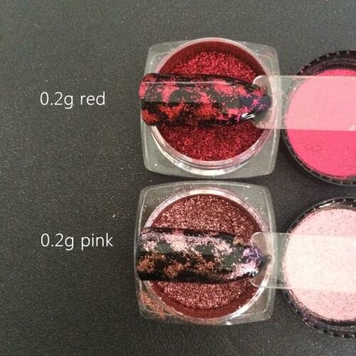 RED/PINK 1 BOX 2 Way Platinum Foil Flakes Pigment Mirror & Flake Effect Chrome Nail Powder Glitter Sequins Gel Nail Polish DIY