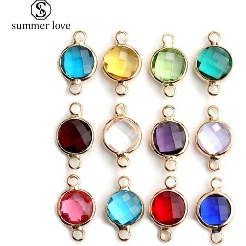 12 Birthstone Connector Charms Gold Color DIY Accessories for Jewelry Making Bracelet Necklace Glass Locket Gifts 10pc/lot