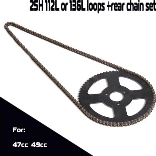 25H 112L or 136L loops +rear chain sprocket for 47cc 49cc mini moto atv quad 2 stroke engine parts accessories