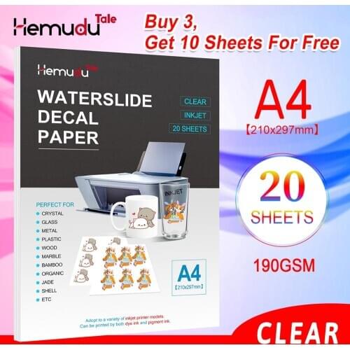 A4 Transfer Paper,Inkjet Water Slide Decal paper Clear Transparent Printing Paper 190gsm 20sheets Clear Waterslide Decal Paper