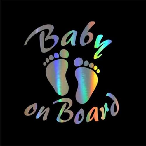 DecalsMe 19*9cm Car Sticker Baby On Board Funny Car Decal Reflective Laser 3D Car Stickers Vinyl Car Styling Black Silver