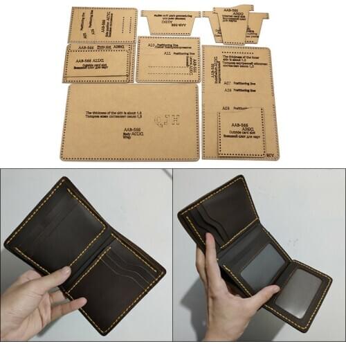 Diy handmade leather wallet template kraft paper drawing design sewing pattern 10CM*12CM mens short wallet leather mold