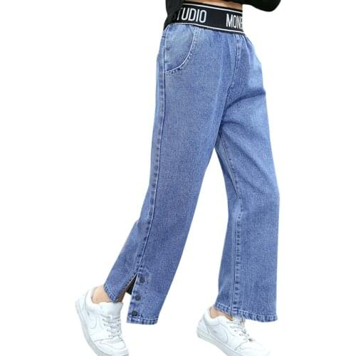 Girls Jeans Patchwork Jeans Girls Spring Autumn Kids Jeans Letter Pattern Childrens Jeans Clothes 6 8 10 12 14