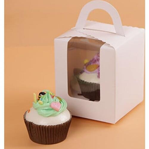 50pcs Cupcake Box with Window and Handle Cake Carrier Small Cake Gift Container for Bakery Wedding Party Birthday Supply J2Y