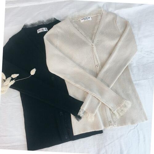 Lace Cardigan Women Sexy V Neck Long Sleeve Knitted Tops Ladies Solid Color Slim Waist Lace Knitwear Basic Tops Female Cardigans