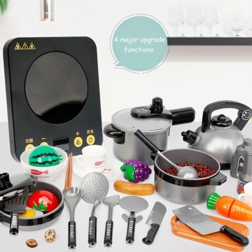 Montessori Kitchen Toys Simulation Food Cookware Pots Induction Cooker Toy Pretend Play House Educational Toys For Children