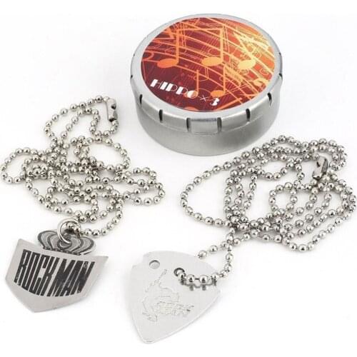 Naomi Electric Guitar Pick Necklace Pendant Stainless Steel 60cm/23.6in Ball Chain Metal Box For Electric Guitar