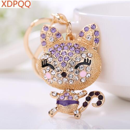 XDPQQ fashion jewelry key chain car decoration pendant bag pendant popular jewelry female rhinestone new animal cat key ring