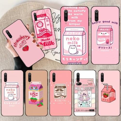 Kawaii Japanese Strawberry Milk Soft Phone Cover for Xiaomi Mi Note 10 Lite Mi 9T Pro xiaomi 10 10 CC9 Pro 9SE
