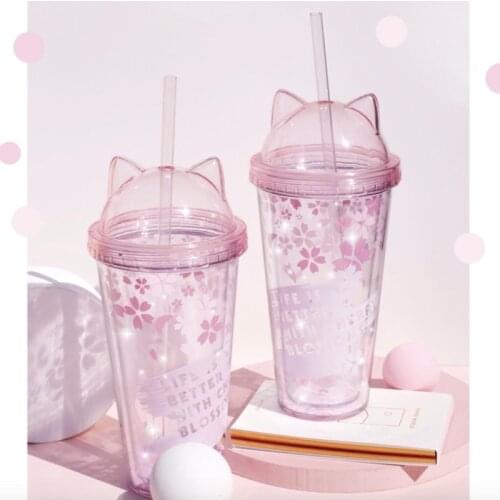 Portable Lovely Cartoon Mug Creative Double Layer Plastic Water Bottle With Straw Yogurt Mug Best Cup Kid Gift For Women Lovers