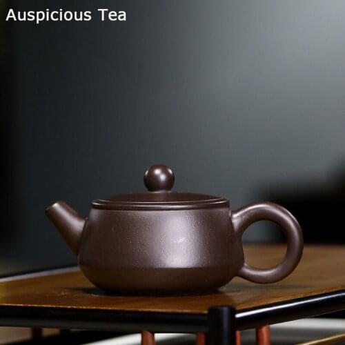 90ml Creativity Yixing Purple Clay Teapots Raw Ore Black Mud Flat Stone Scoop Tea Pot Household Filter Kettle Zisha Tea Set