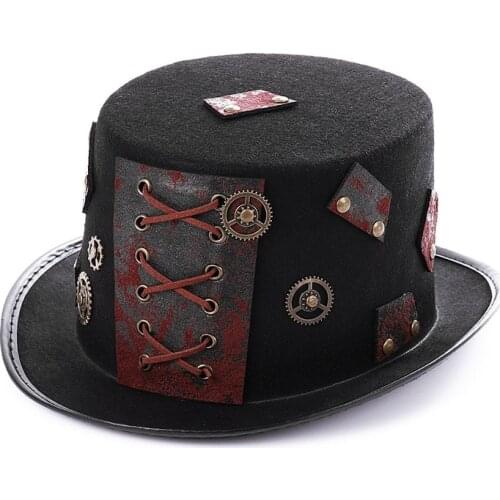 Retro Gothic Steampunk Hat Halloween Music Festival Carnival Day Cosplay Props Heavy Metal Stitching Top Hat