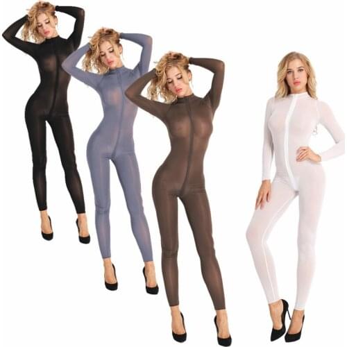 Sexy Exotic Bodystocking Women Long Sleeve Double Zipper Open Crotch Lingerie Bodysuit Hot Sexy Transparente Jumpsuit Nightwear