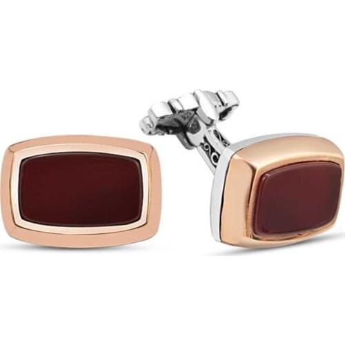 Silver Red Agate Stone Cufflinks