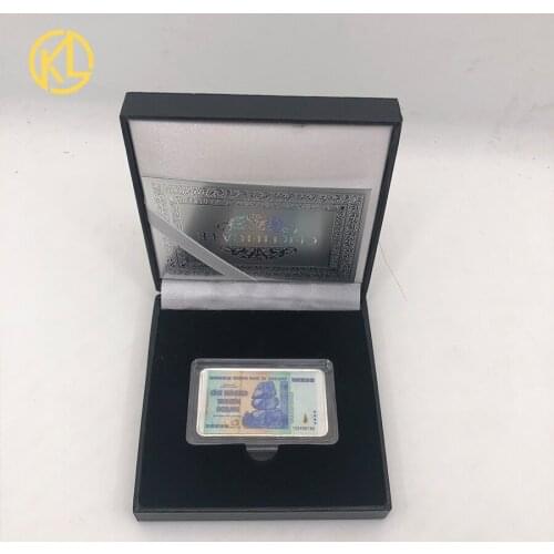 1pc One Hundred Trillion Dollars Zimbabwe Blue Colored Silver Bar with Black Box for Collection and Souvenir Gifts