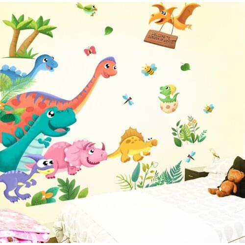 [shijuekongjian] Cartoon Dinosaur Wall Stickers DIY Animal Mural Decals for Kids Rooms Baby Bedroom Nursery Home Decoration