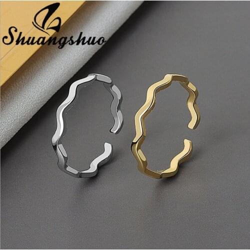 Shuangshuo Simple Fashion Wave Pattern Ring Set for Women Trend Geometric Line Opening Ring Personality Jewelry Girls Gift 2021