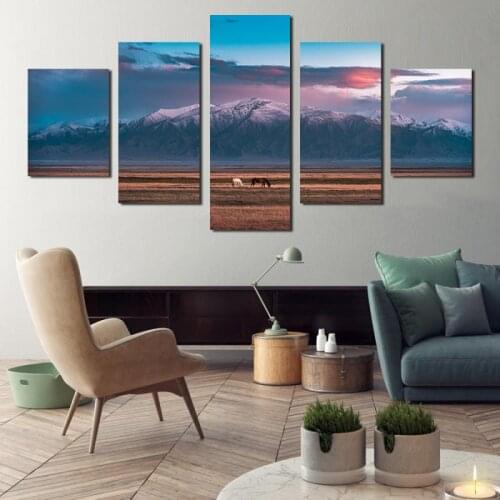 Sunshine Grassland Snow Mountain Cattle Sheep Natural Landscape Wall Painting Photography Home Canvas Printing Frameless Poster