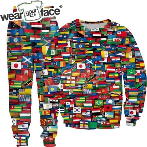 Flags of All Countries of The World Collage 3D All Over Printed Sweatshirts Sweatpants Tracksuits Streetwear Unisex Sets