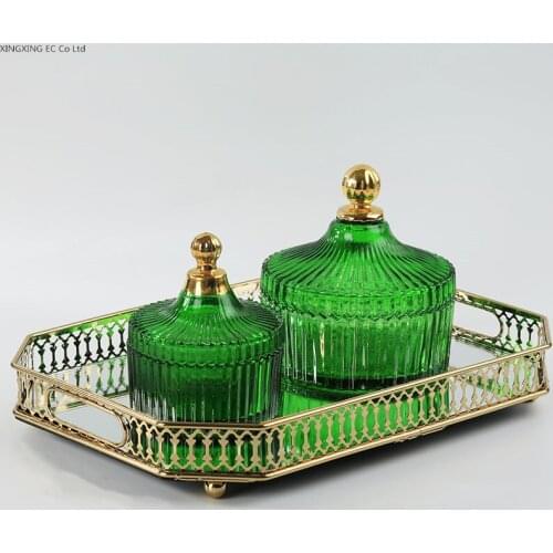 Dark Green Glass Jar Golden Storage Box Candy Storage Tea Cans Home Decoration Storage Jar Living Room Decoration Accessories