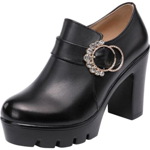 Small Size 32 33 34 Block Heel Platform Shoes with fur 2022 Fall Winter High Heels Pumps Women Deep Mouth Office Elegant