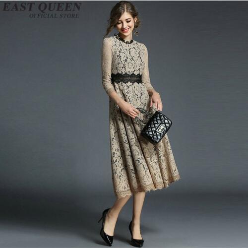 Spring Summer 2019 Dress Midi Long Elegant Hollow Lace Vestido Three Quarter Sleeve A Line Casual Dresses For Women 2019 DD2255