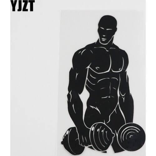 YJZT 9.4CMX16CM Muscled Man Sports Fitness Bodybuilding Gym Vinyl Car Sticker Black/Silver 8A-0308