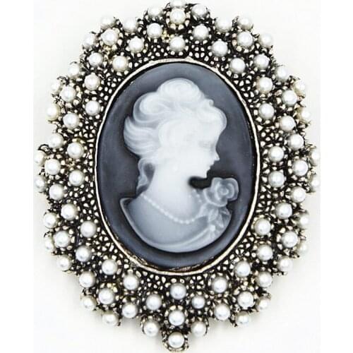 Vintage Style Clear Crystal With Lady Head Cameo Pin Brooch Fashion Women Broach Cheap Wholesale Party Costume Pin For Lady