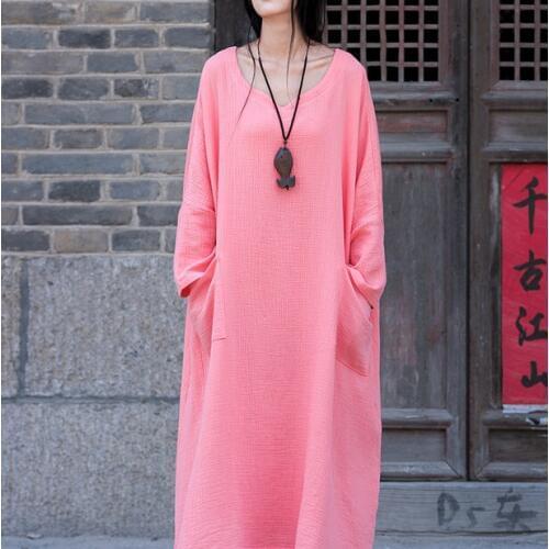 2020 women cotton linen dress,long sleeve loose casal dress,batwing sleeve Vintage Linen Dress ,plus size clothing vestidos