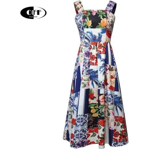 Designer Runway Party Evening Midi Dresses For Women Summer Elegant Vintage Printed Spaghetti Strap Sundress Classy Fairy Robe