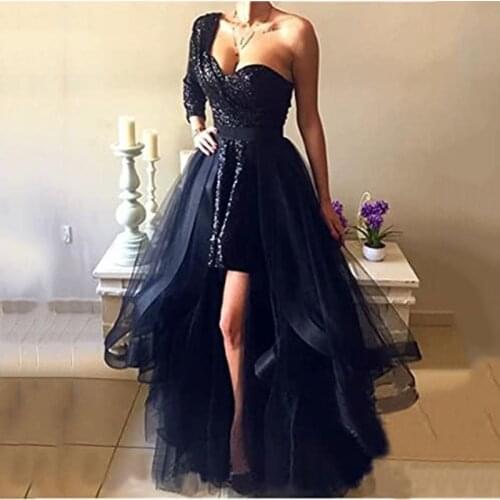SoDigne Glitter Prom Dresses with Detachable Skirt 2020 One Shoulder Sequin Formal Evening Dresses Party Dress Plus Size