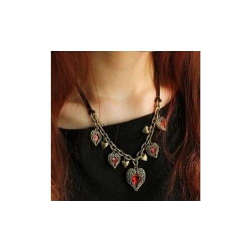 N146 2019 Fashion Vintage Crystal heart shape wing multi-peach heart leather rope short clavicle necklace Female charm Jewelry