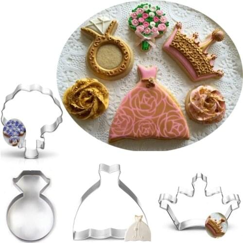1pcs patisserie reposteria Wedding Dress Ring Crown Flower Cookie Cutters Fondant Cake Decor Tools Cupcake Toppers Biscuit Mould