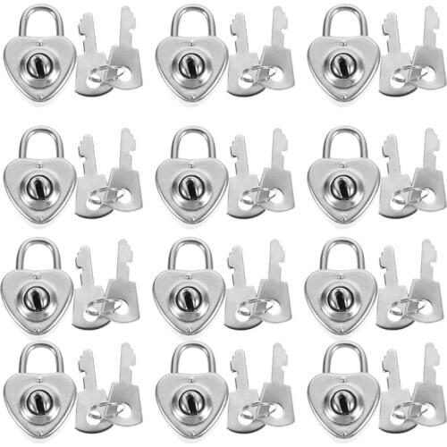 12pcs Heart Shape Padlocks Vintage Old Antique Style Mini Padlocks With Key Lock Travel Wedding Jewelry Box Diary Book Suitcase