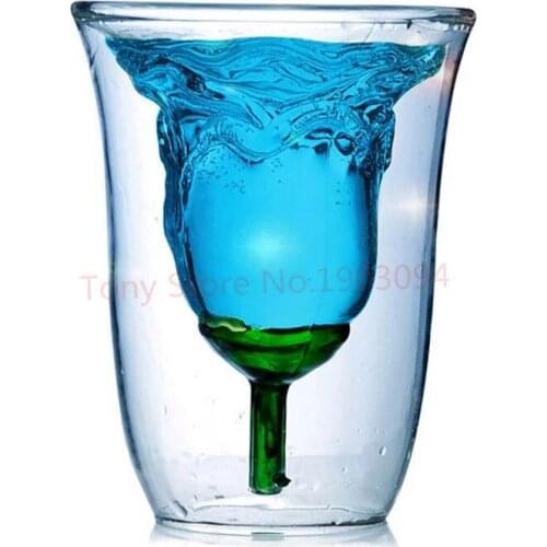 24pcs Romantic Lover Rose Beer Glass Cup 180ml Wine Champagne Double Wall Glasses Creative Whiskey Vodka Glass Valentine Gift