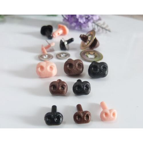 300pcs/lot 6x8mm/8x10mm/10x12mm smooth stem plastic toy nose animal nose +meteal washer --black/brown/flesh color