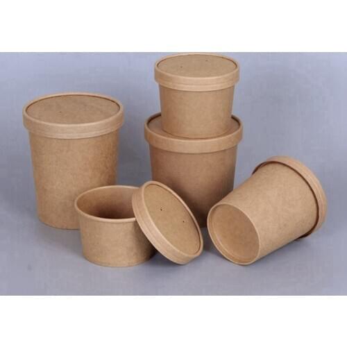 500 Pcs Disposable Kraft Paper Bowl Disposable Cups with Cover Paper Lunch Box Dessert Cake Bowls Party Supplies