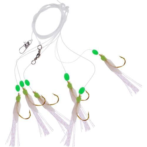 6pcs Fish Skin Sabiki Bait Rigs Luminous Bead Fishing Rigs Lures 6 Hooks
