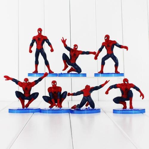 7Pcs/Lot Spider Man Action Figure Spiderman Model Toys With Base Children Birthday Gift Collection Toy