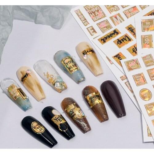 Retro Bronzing Nail Art Stickers 3d Decal Self Adhesive Colorful Nail Tip Decor Tool For Diy Manicure Decoration Nail Sticker