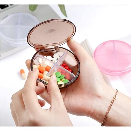 Portable 4 Grids Folding Pill Box Medicine Drug Pillbox Travel Pill Box Case Makeup Storage Case Container Pill Cases Splitters