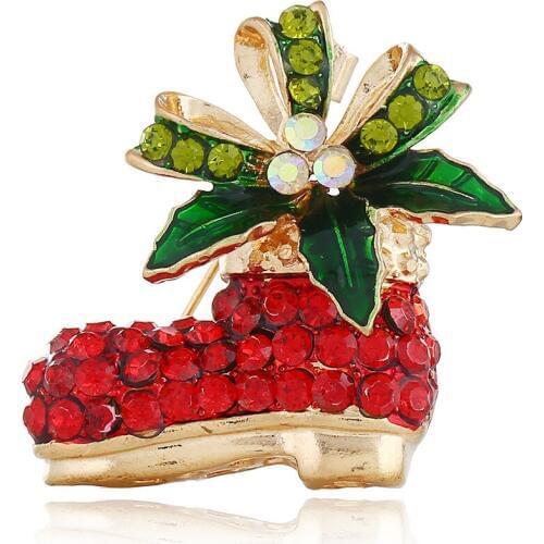 Enamel Crystal Brooch Pin Jewelry with Christmas Boosts Shaped Vintage Brooches for Women Gift