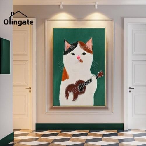 Cute Cartoon Funny Cat Canvas Painting Animal Poster Painting Cute Wall Art One Piece Canvas Picture Home Decor for Living Room
