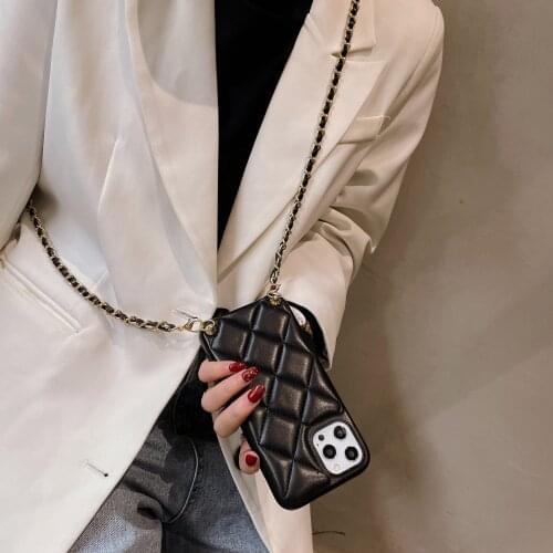 Fashion Long Metal Chain Crossbody Handbag Design Lambskin Leather Case Cover For Iphone 12 Mini 11 Pro XS Max XR X 8 7 Plus SE